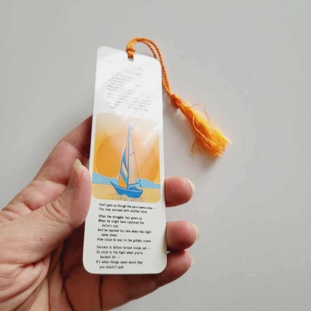 Vintage 80s Don't Quit boat Bookmark, Edgar Guest Poem Espanol Universal EBM 307